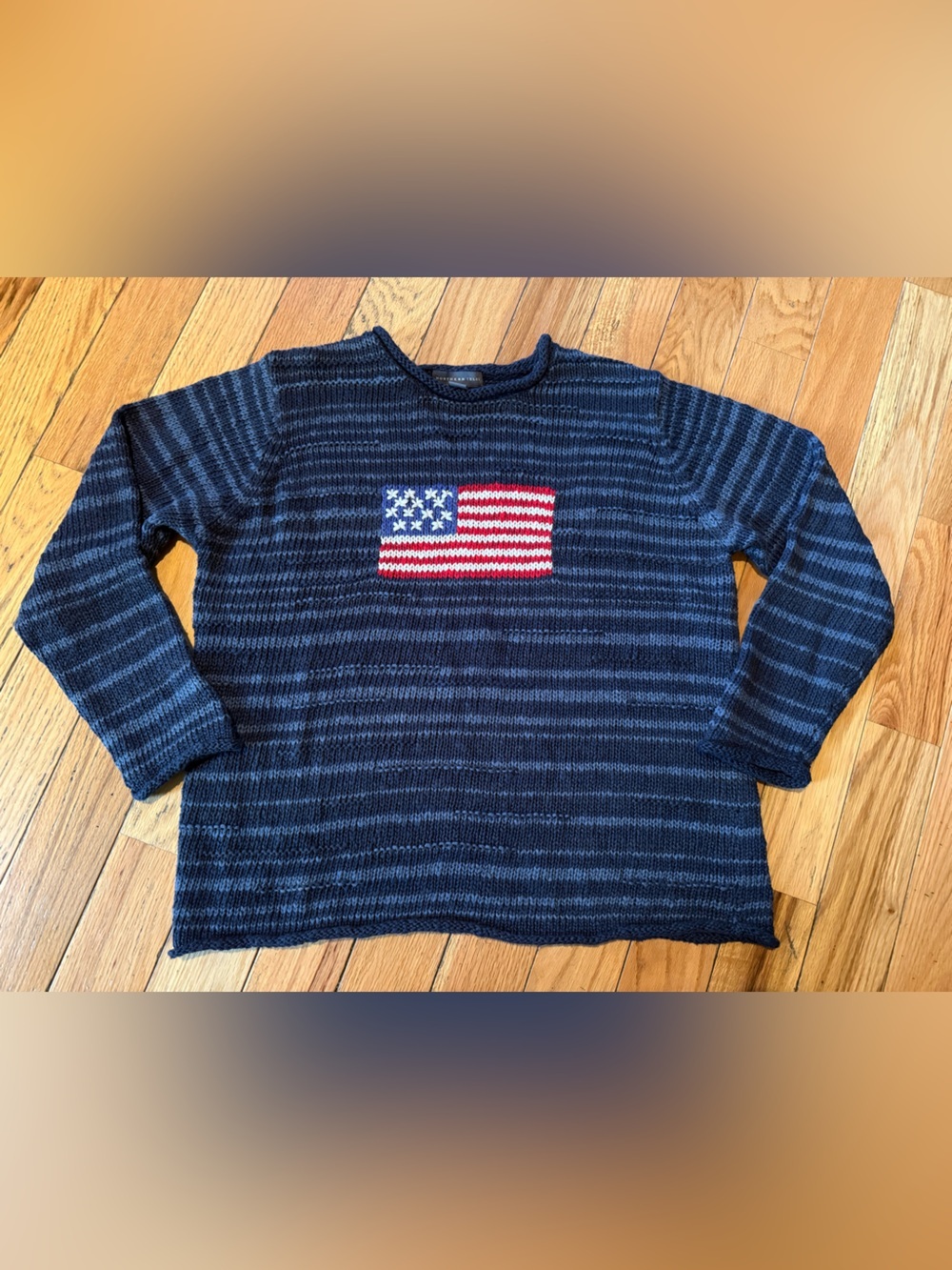 Northern Isles American Flag Crew Neck Sweater Navy Blue Striped Women’s Size XL